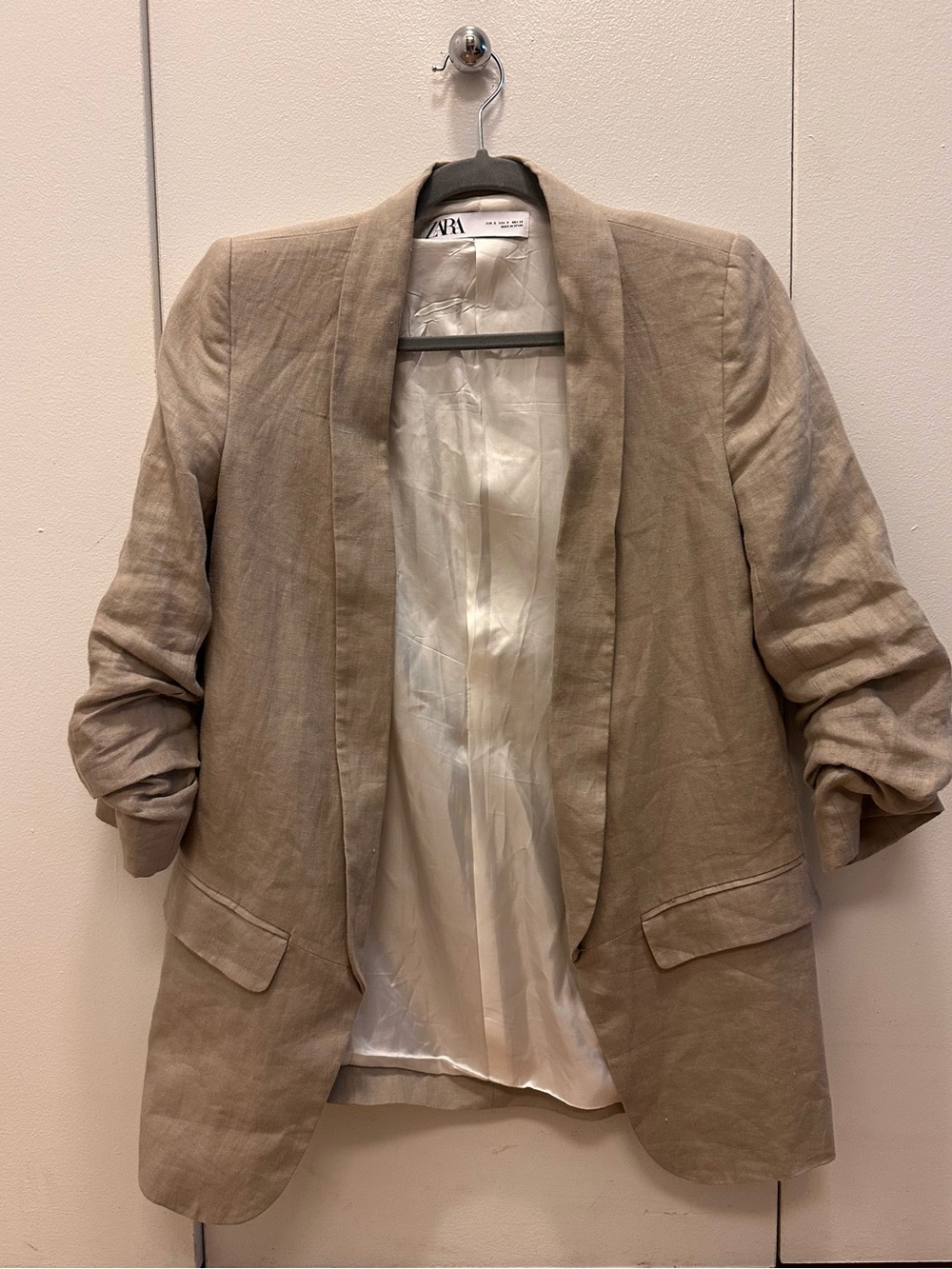 Zara Linen-Blend Taupe Beige Blazer
